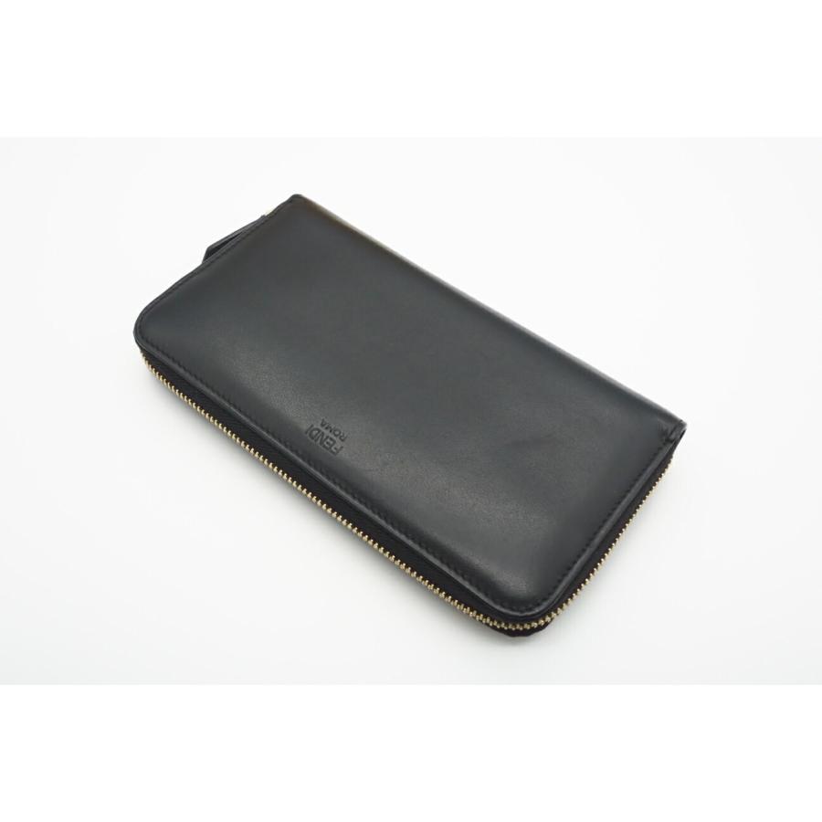 FENDI ラウンドファスナー長財布 バグズアイ ブラック レザー ABランク FENDI フェンディ 財布 メンズ ブランド バグズアイ 長財布