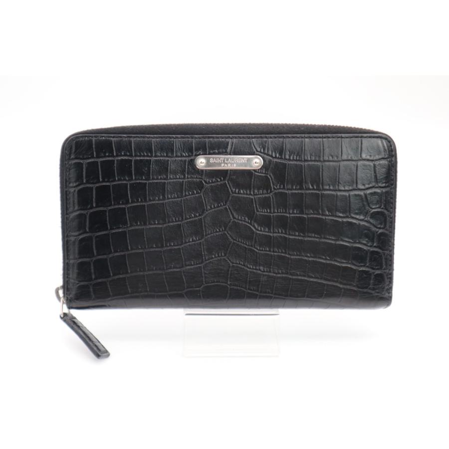 気質アップ Abランク Saint Laurent サンローラン ラウンドファスナー長財布 クロコ型押し レザー メンズ 予約販売品 Lespakigali Com