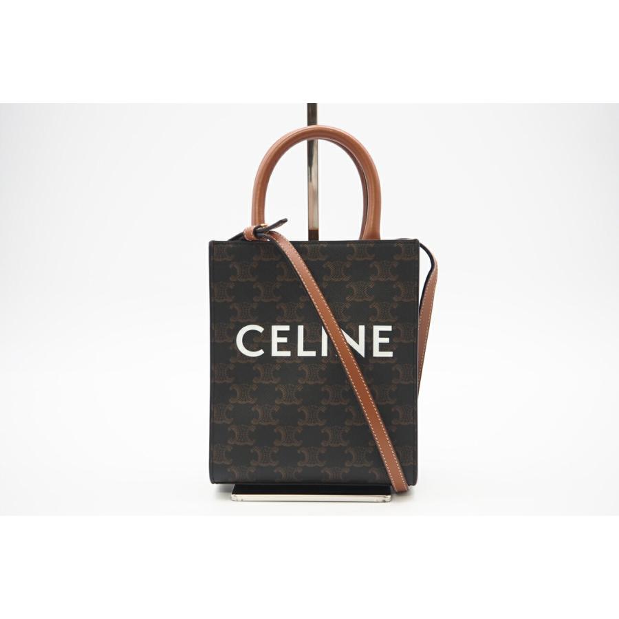 ★3日以内返品可★ CELINE セリーヌ 194372BZK.04LU ミニ バーティカル トリオンフ キャンバス CELINE カバ  ブラウン ホワイト バッグ CELINE（セリーヌ） ☆3日以内返品可☆ 194372BZK.04LU ミニ