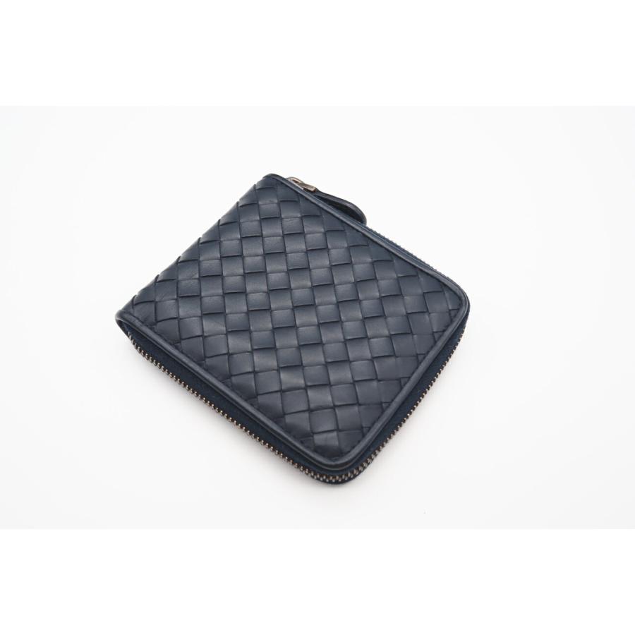 BOTTEGA VENETA ラウンドファスナー財布 イントレチャート AB 紺 ☆安心の3大保証☆ ABランク ≪BOTTEGA VENETA ボッテガ
