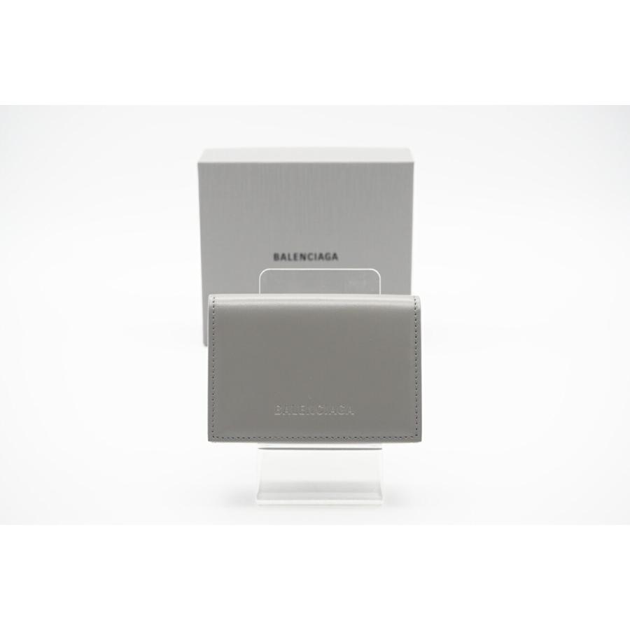 ☆安心の3大保証☆ Aランク ≪BALENCIAGA バレンシアガ/三つ折り財布≫ 664037 ESSENTIAL MINI WALLET ロゴ グレー ブルー 極美品 送料無料 BALENCIAGA（バレンシアガ） ☆安心の3大保証☆ Aランク ≪BALENCIAGA