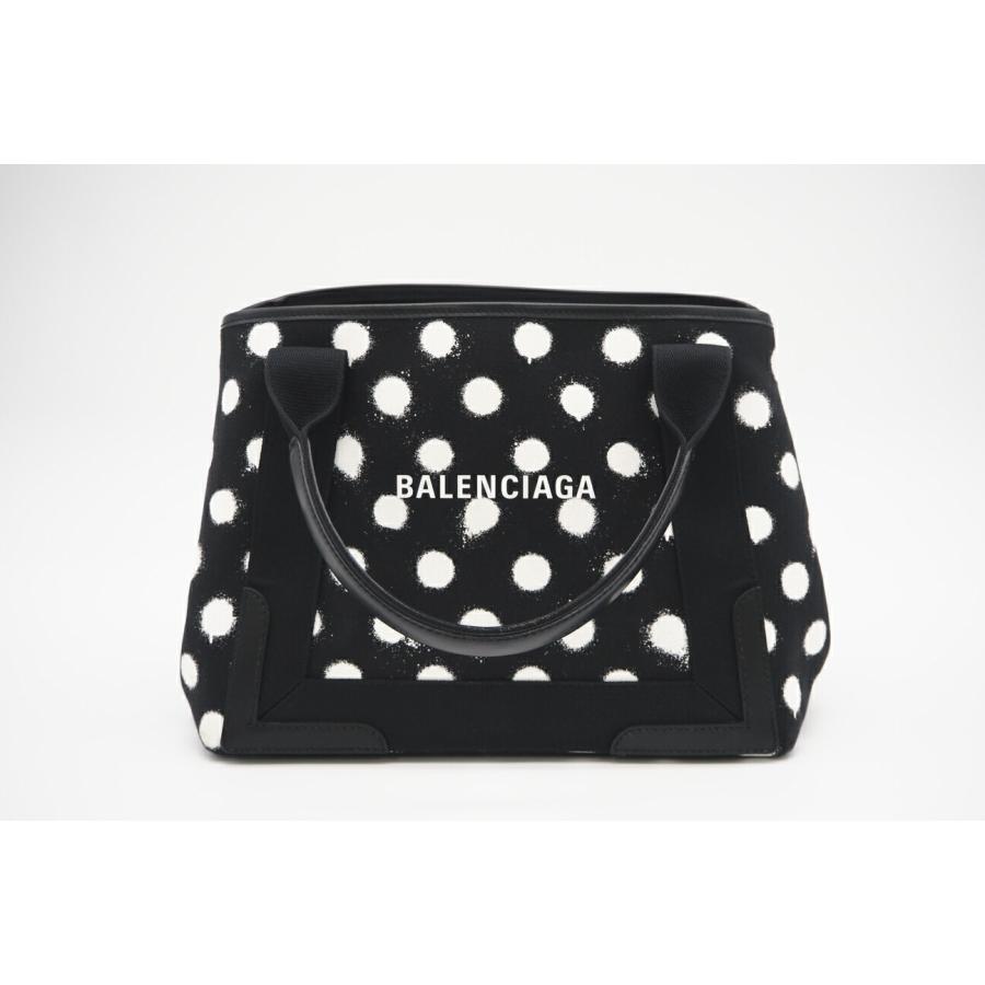 ☆安心の3大保証☆ ABランク ≪BALENCIAGA バレンシアガ/トートバッグ≫ 339933 Navy スモール カバス ドット柄 キャンバス ブラック ホワイト 送料無料 BALENCIAGA（バレンシアガ） ☆安心の3大保証☆ ABランク ≪BALENCIAGA
