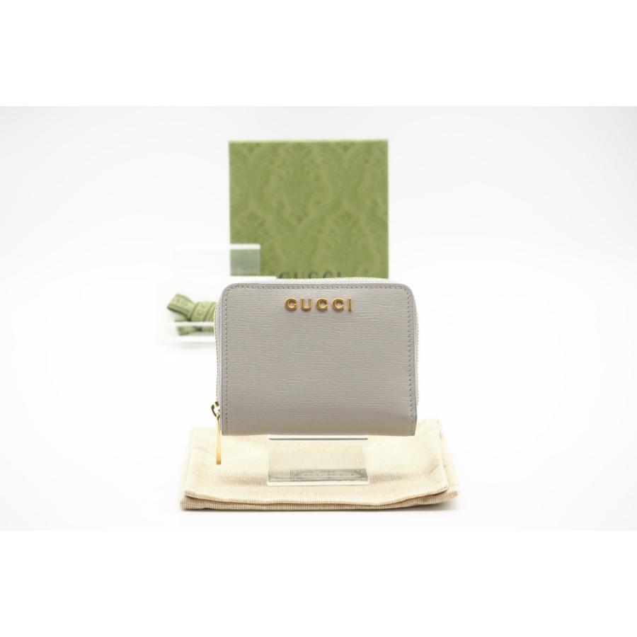 ☆安心の3大保証☆ ABランク ≪GUCCI グッチ/二つ折り財布≫ 772639 GUCCI スクリプト レザー ミニ ウォレット グレー パープル美品 ロゴマーク 送料無料 GUCCI（グッチ） ☆安心の3大保証☆ ABランク ≪GUCCI グッチ/二つ折り