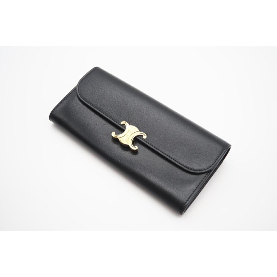 ★3日以内返品可★ CELINE セリーヌ 10E313DPV.38NO シャイニーカーフスキン ラージウォレット トリオンフ ブラック 長財布 美品 CELINE（セリーヌ） ☆3日以内返品可☆ 10E313DPV.38NO シャイニー