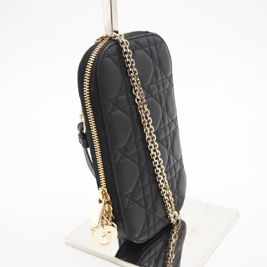 ★3日以内返品可★ Dior ディオール S0872ONMJ_M900 ラムスキン Lady Dior Call’in Dior フォンホルダー ブラック  ショルダーバッグ 美品 ☆3日以内返品可☆ Dior ディオール S0872ONMJ_M900 ラムスキン Lady