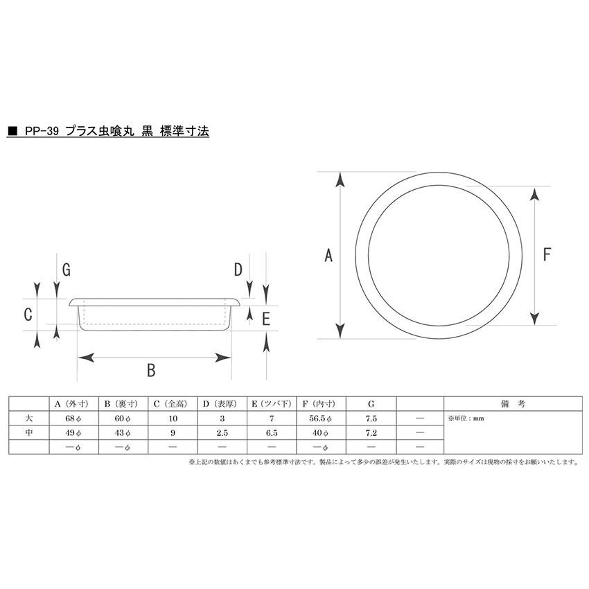 50個入 BIDOOR(ビドー) PP-39 プラス虫喰丸 黒 中(43φ) : 建築金物通販