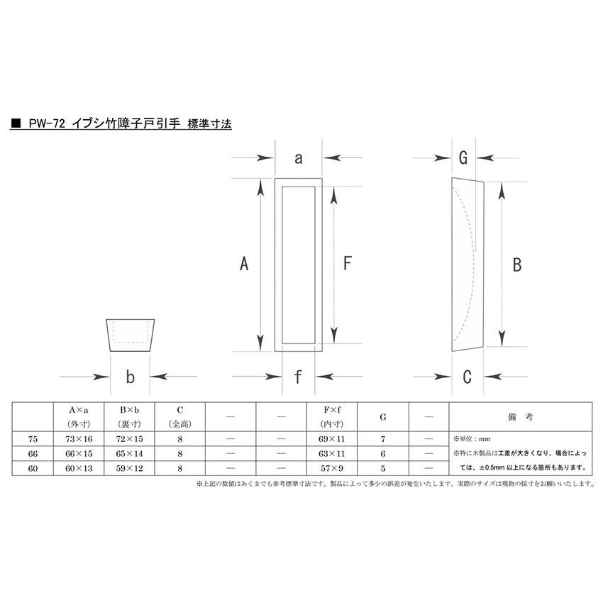 4個入 BIDOOR(ビドー) PW-72 障子戸引手 イブシ竹 60mm(59×12) : 建築