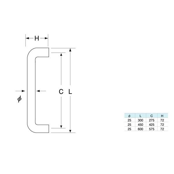 20本入　FROG(K9)　ステンレスプルハンドル　直線型　300mm　（片面）　25φ　HL　（SP-101-K-25-300-HL)