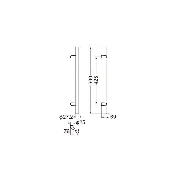 シロクマ　No.217　ウッド丸型取手　(両面用)　白木ウッド　600mm(ピッチ425)