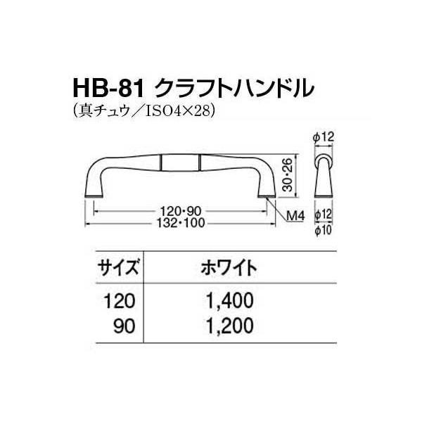 20本入　シロクマ　HB-81　クラフトハンドル　ホワイト　90mm(ピッチ90)