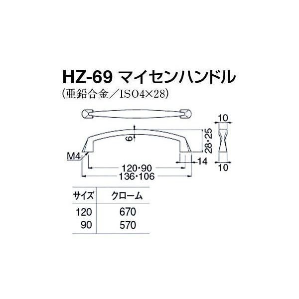20本入】 シロクマ HZ-69 マイセンハンドル クローム 120mm(ピッチ120