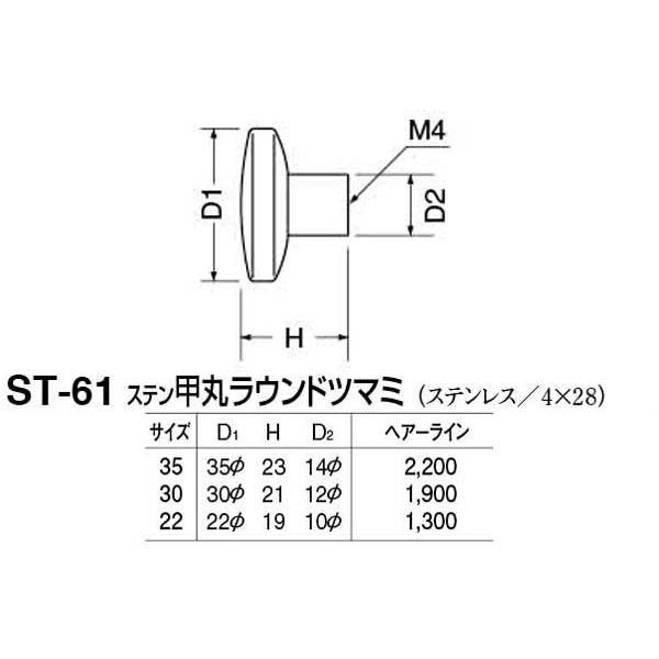 10個入　シロクマ　ST-61　ヘアーライン　35　ステン甲丸ラウンドツマミ