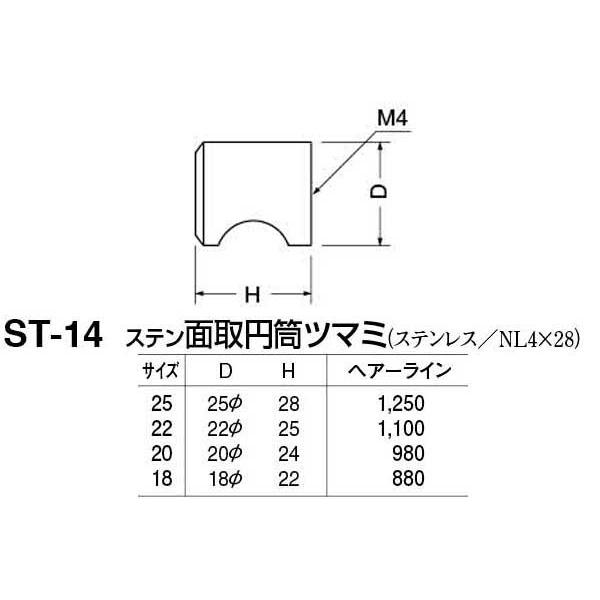 30個入　シロクマ　ST-14　ヘアーライン　22　ステン面取円筒ツマミ