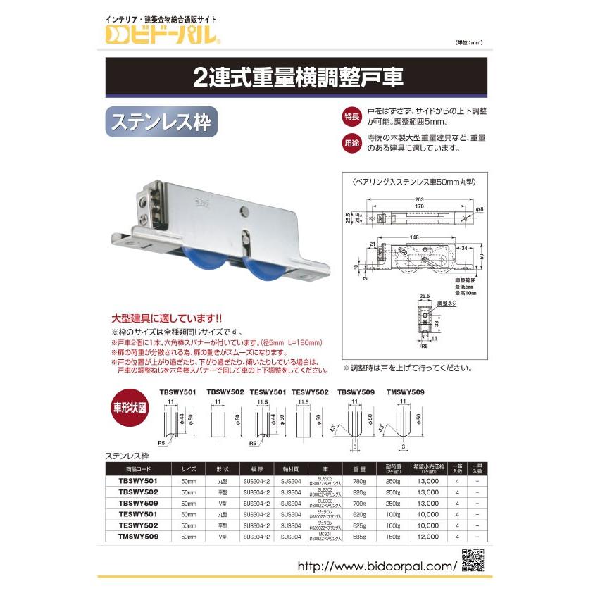 ヨコヅナ 2連式重量横調整戸車 平型・ステンレス車 (TBSWY502) : 建築
