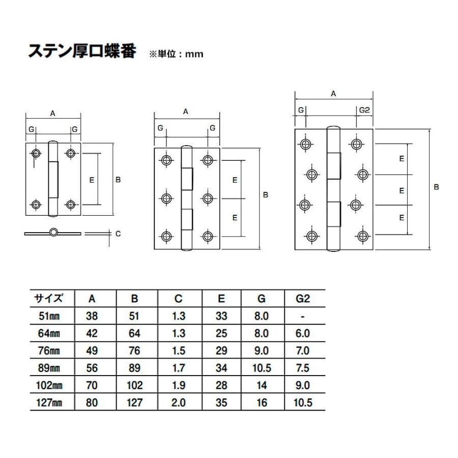 400枚入 PALHARD  ステンレス厚口蝶番 HL(リング無 ビス付) 76mm - 3