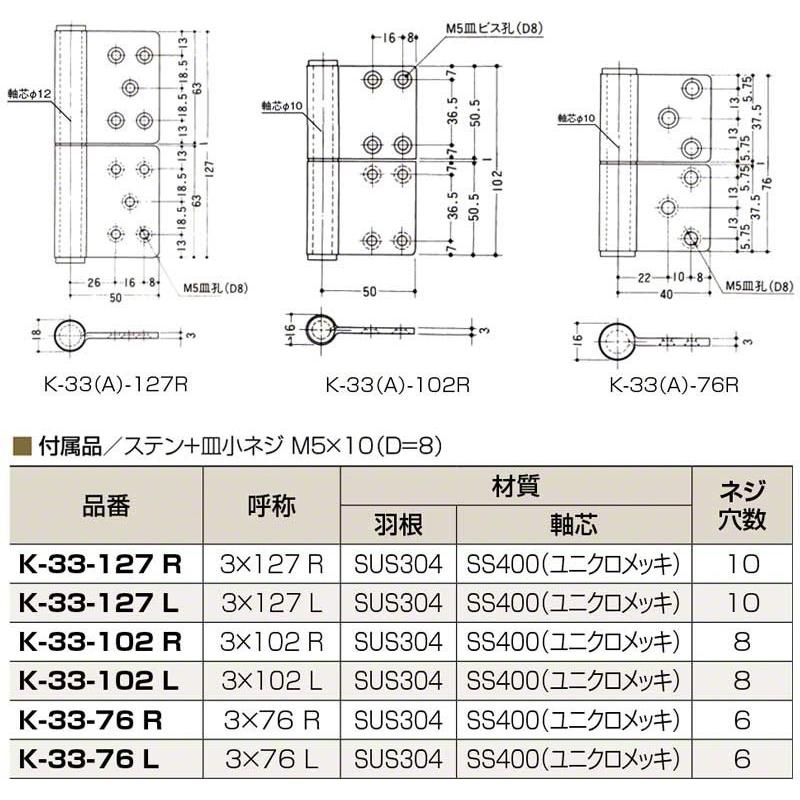 6枚入 Plus/check/Dial  PLUS ステンレス KJ面付旗丁番(鉄芯) HL 3×102(左) (K-33-102 L HL)｜bidoorpal｜03