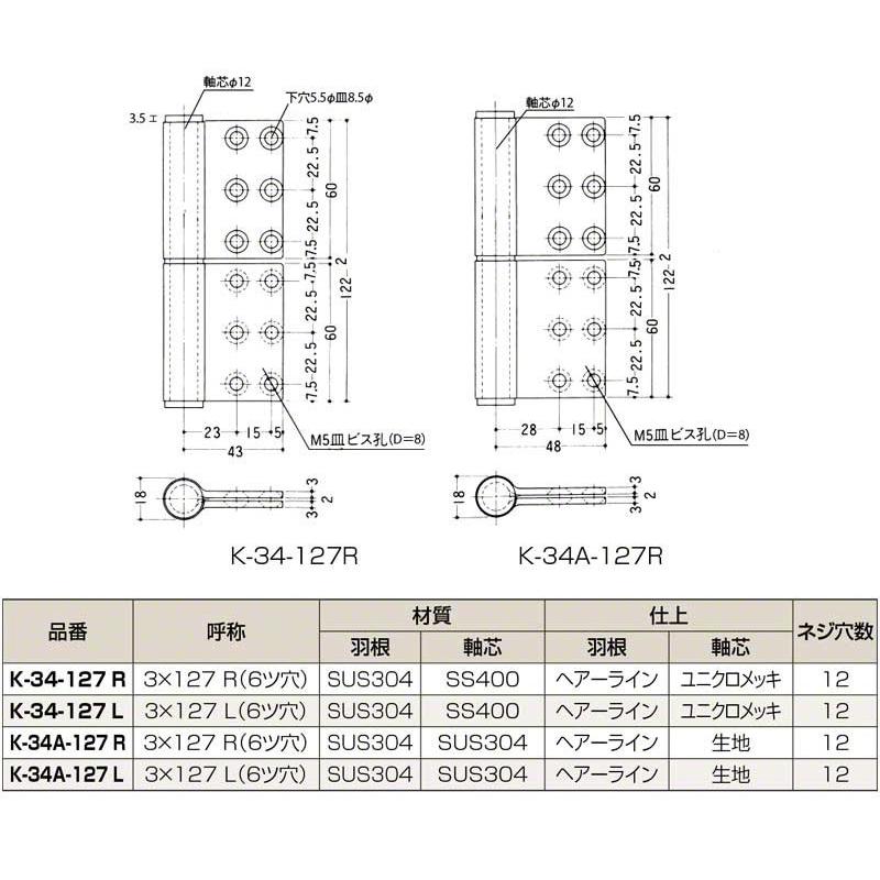 6枚入 Plus/check/Dial PLUS ステンレス面付旗丁番 6ツ穴 HL