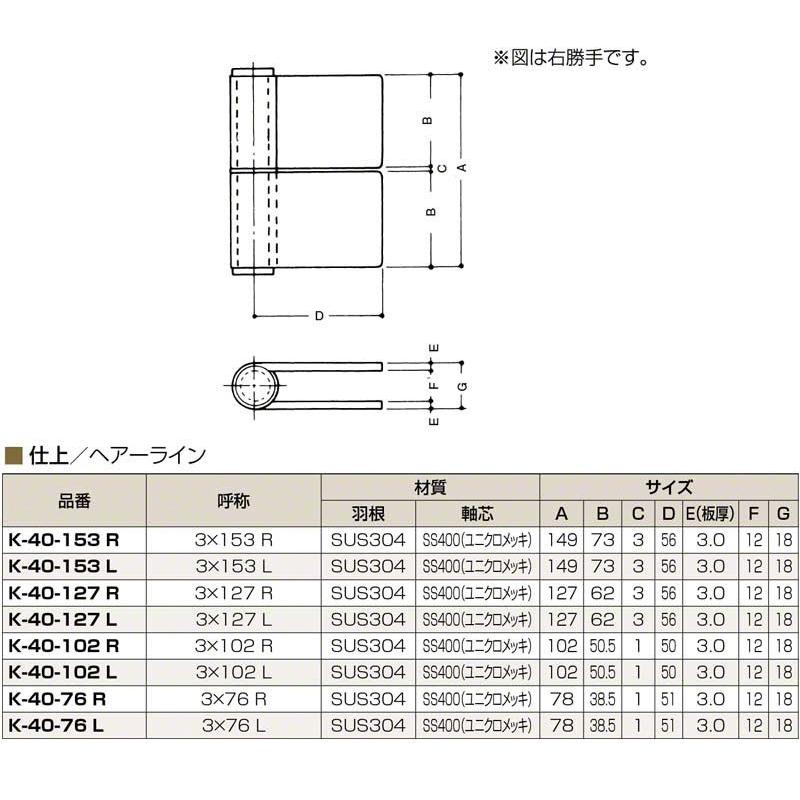 Plus/check/Dial  PLUS ステンレス旗丁番 (板厚3mm) 鉄芯 3×76(左) (K-40-76 L)｜bidoorpal｜02