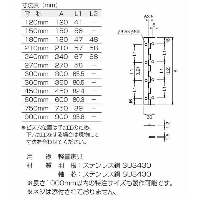 2枚入 BEST(ベスト)  No.198 二枚合せ長蝶番 ステンレス磨き 270mm (コード198-270)｜bidoorpal｜02