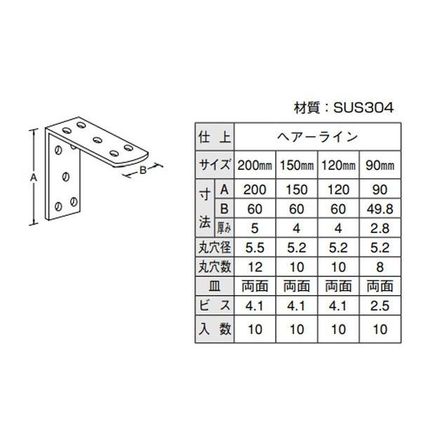 10個入　YAMAICHI(ヤマイチ)　YS-107　HL　150mm　ステンレス巾広アングル　(ビス別売)