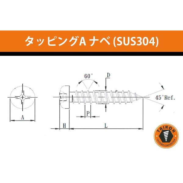 台灣小阪精工・小阪鋲螺製作所  タッピングA ナベ (ステンレスSUS304) 4x8 (2000本) (AP4008S)｜bidoorpal