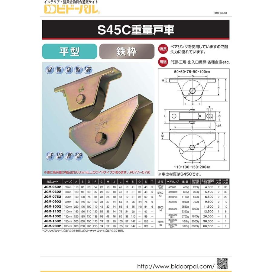 ヨコヅナ　S45C重量戸車　(平型・鉄枠)　φ130　(JGM-1302)