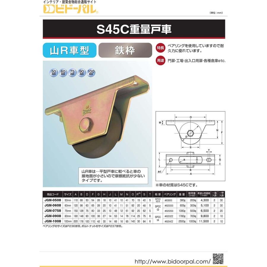 2個入　ヨコヅナ　S45C重量戸車　(山R車型・鉄枠)　φ100　(JGM-1008)