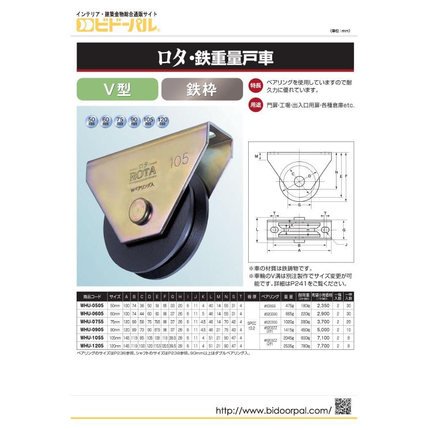 2個入　ヨコヅナ　ロタ・鉄重量戸車　φ120　(WHU-1205)　(V型・鉄枠)