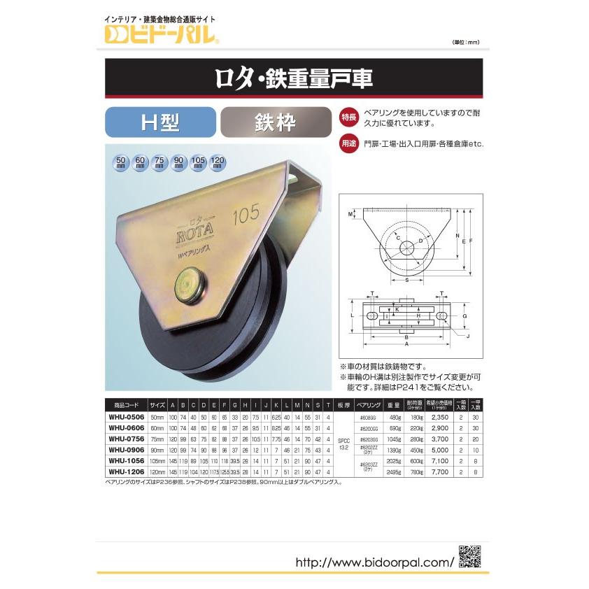 2個入　ヨコヅナ　ロタ・鉄重量戸車　(H型・鉄枠)　φ120　(WHU-1206)