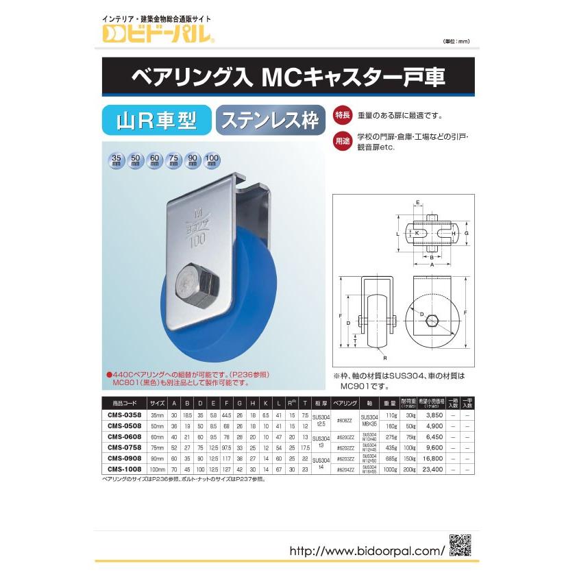 ヨコヅナ　ベアリング入　MCキャスター戸車　φ100　(CMS-1008)　(山R車型)