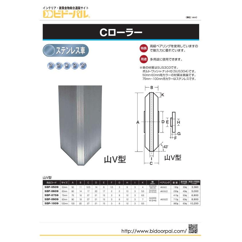 ヨコヅナ Cローラー (山V型・ステンレス車) φ50 (SBP-0509) : 建築金物