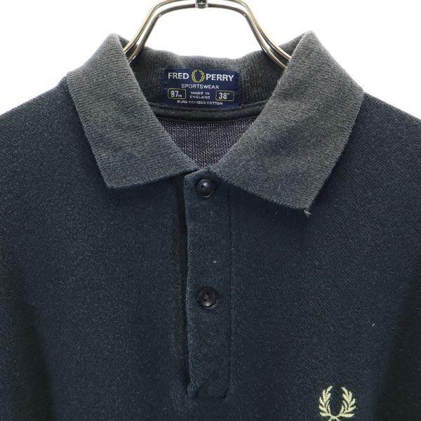 フレッドペリー 80s イングランド製 ロゴ刺繍 半袖 ポロシャツ 38 黒系 