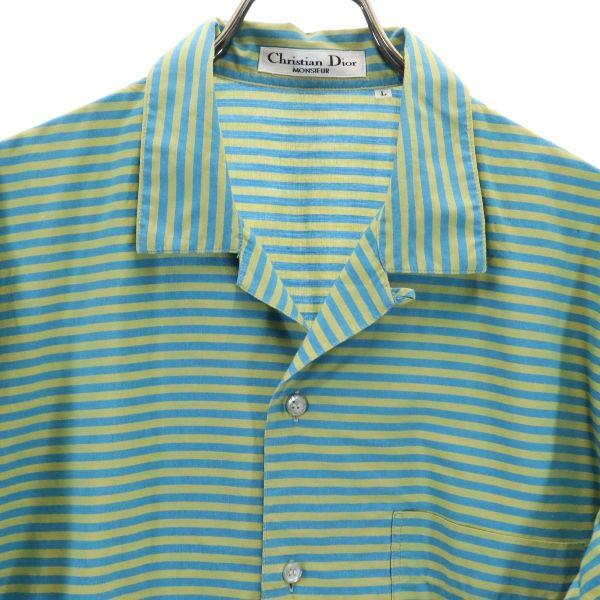 クリスチャンディオール オープンカラー ボーダー 半袖 シャツ L