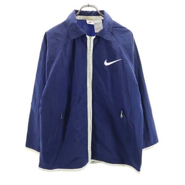 日本産 ナイキ 90s ナイロン ビッグスウッシュ ウインドブレーカー L ネイビー系 Nike ロゴ刺繍 オールド メンズ 古着 60 Off Www Aqtsolutions Com