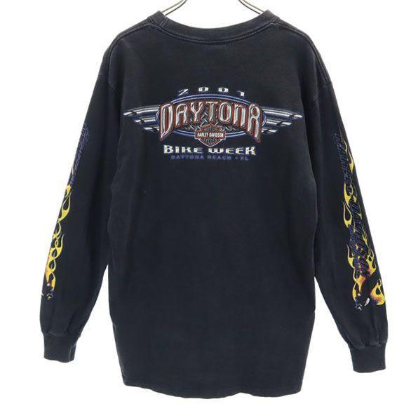ハーレーダビッドソン 00s USA製 袖プリント 長袖 Tシャツ M 黒 HARLEY