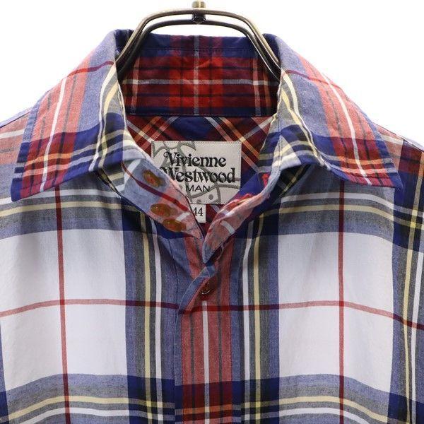 ヴィヴィアンウエストウッド チェック 長袖 シャツ 44 赤×紺 Vivienne