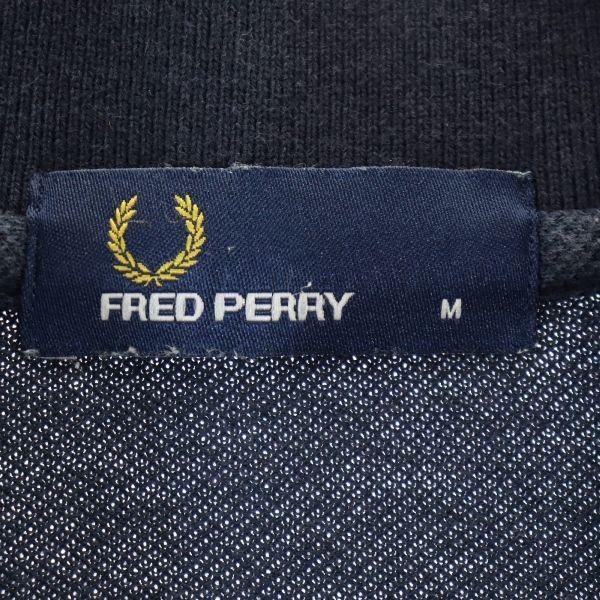 フレッドペリー ワンポイント刺繍 半袖 ポロシャツ M 紺×グレー FRED 