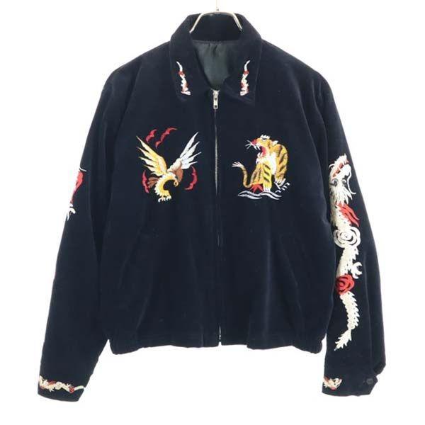 激安ブランド ベロア 刺繍 スカジャン 黒 昇り龍 地図 寅 鷹 メンズ 古着 0414 工場直送 Www Muslimaidusa Org