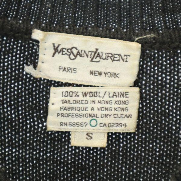 イヴサンローラン 70s 80s ヴィンテージ ウール Vネック ニット S ブラウン系 YVES SAINT LAURENT 長袖 セーター メンズ  古着 211108
