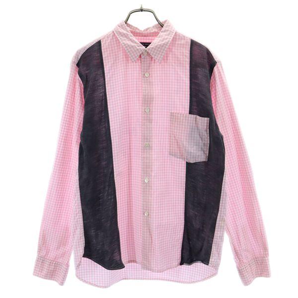 コムデギャルソンオム ギンガムチェック 長袖 シャツ S ピンク グレー Comme Des Garcons Homme メンズ 古着