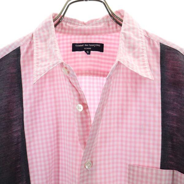 コムデギャルソンオム ギンガムチェック 長袖 シャツ S ピンク×グレー