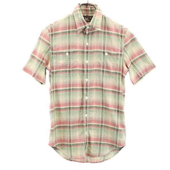 RRL 黒タグ 一ツ星 ストライプ柄 半袖 シャツ XS 緑×ピンク×ベージュ
