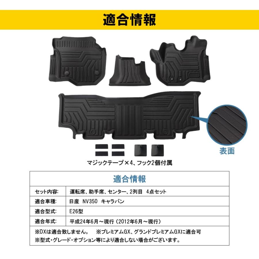 ブラック】 3D フロアマット キャラバン E26型 NV350 4枚 運転席 助手