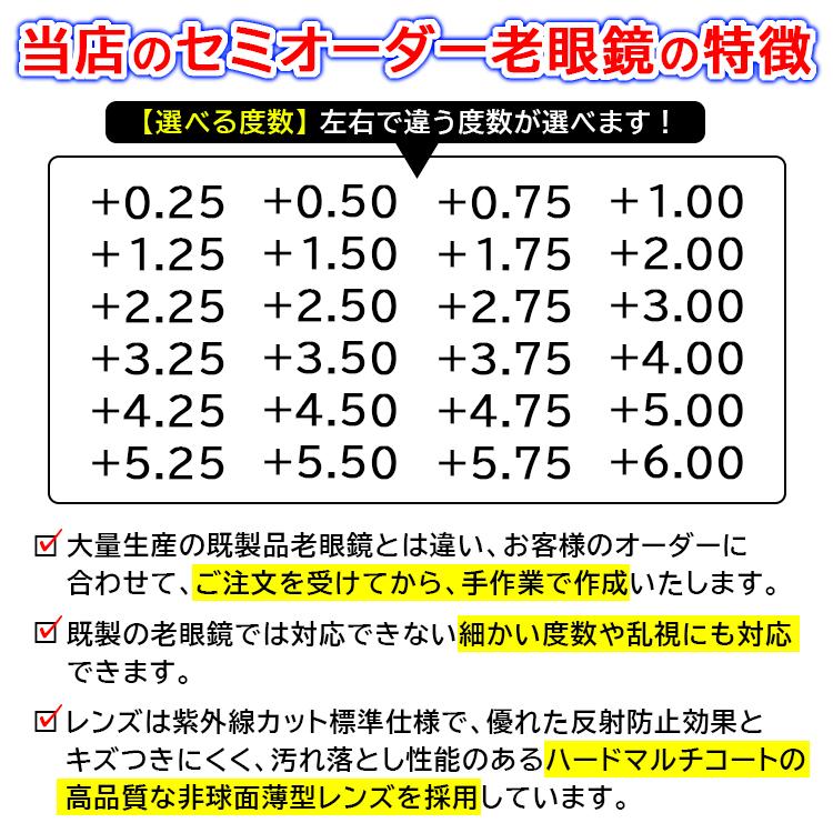 老眼鏡 メンズ おしゃれ リーディンググラス 選べる度数 左右度数違い 乱視 0.5 シニアグラス 薄型 非球面レンズ ブランド ハーフリム メタルフレーム MJ-420｜big-market｜02