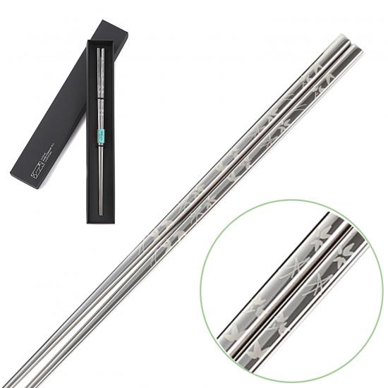 純チタン 箸 はし 日本製 国産 福井かつき箸 彫り模様入り レーザー