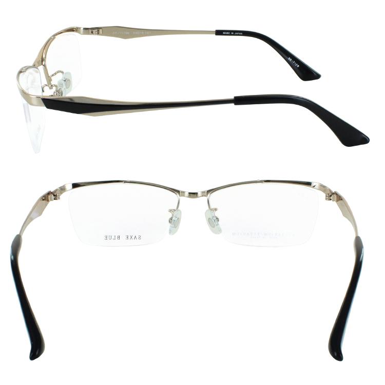 メガネ 眼鏡 度付き メンズ ハーフリム スクエア チタンフレーム 日本製 度あり 度入り 近視 遠視 老眼 度なし 伊達 ザックスブルー  SB7129 おしゃれ かっこいい