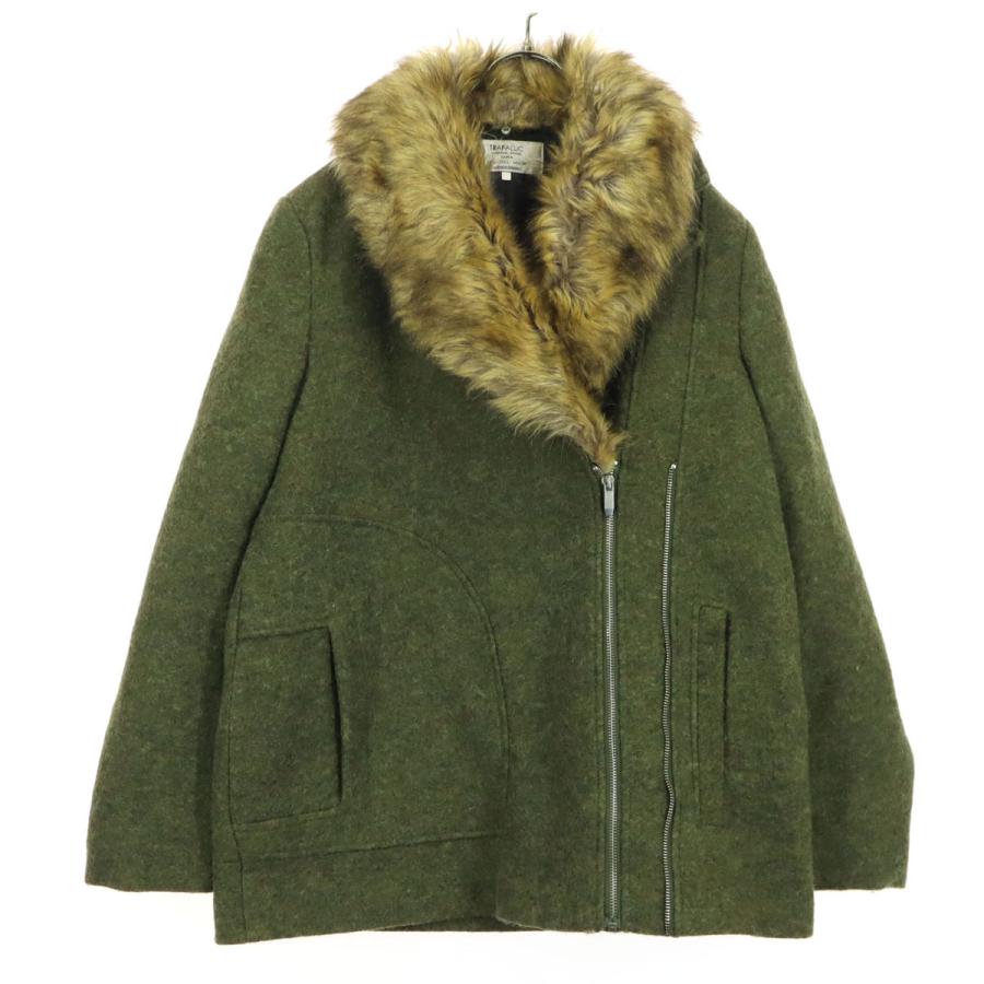 ZARA（ザラ） 美品 ジップアップ ウールジャケット L カーキ ファー襟 