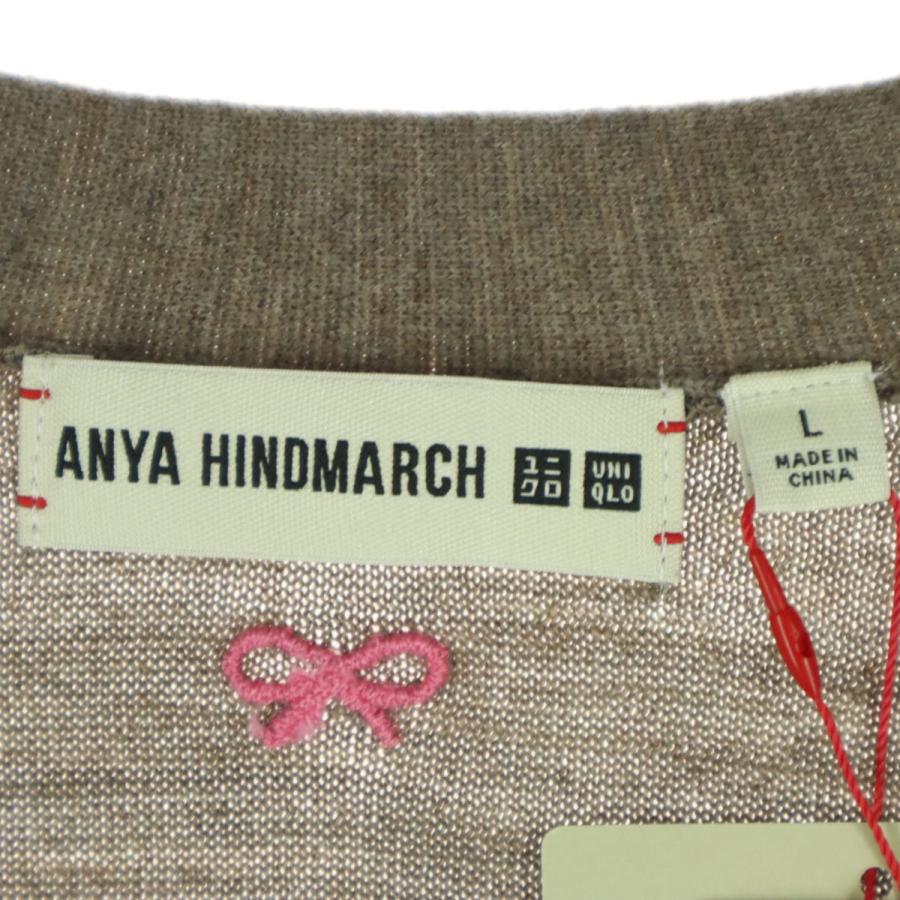 古着 未使用 UNIQLO ユニクロ ANYA HINDMARCH アニヤハインドマーチ コラボ ワンポイントロゴ 長袖 Vネック ニットカーディガン L ブラウン系 レディース UNIQLO - 古着 未使用 UNIQLO ユニクロ ANYA HINDMARCH アニヤハインド