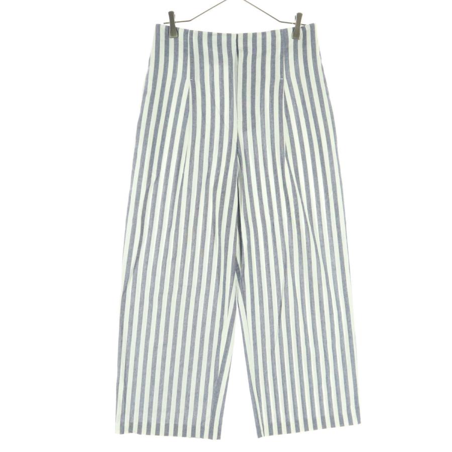 ZARA（ザラ） ストライプ柄 ワイドパンツ M ブルー系 レディース 古着