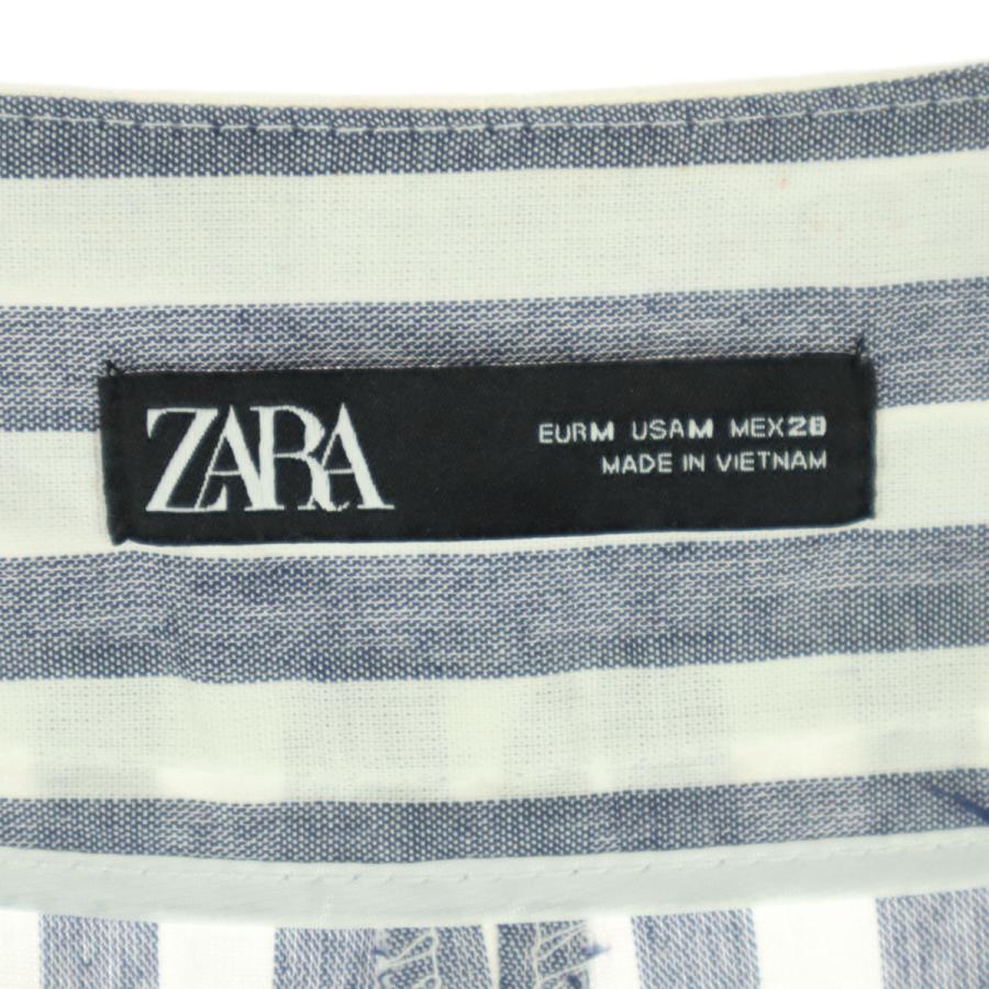 ZARA（ザラ） ストライプ柄 ワイドパンツ M ブルー系 レディース 古着 